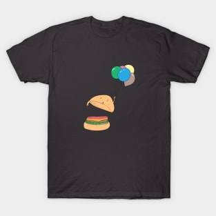 Hamburger holds balloons in the air T-Shirt